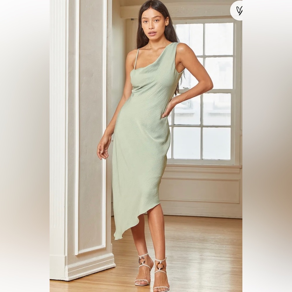 Lulus satin sage dress.